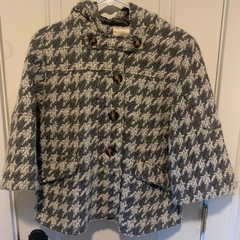 Anthro Houndstooth Cropped Hooded Jacket